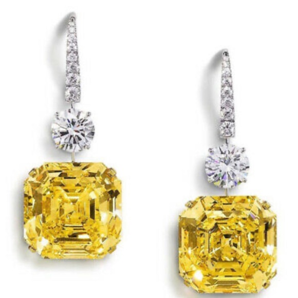New Sterling silver Yellow Diamond Stone Earrings - Picture 3 of 8